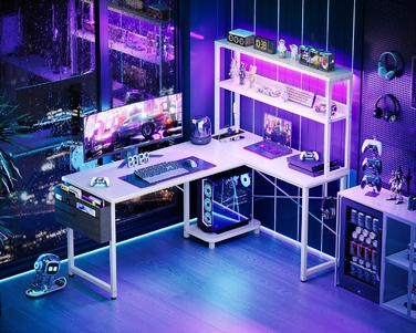 Кутовий ігровий стіл L-подібний 135x100 см з LED-підсвіткою, міцний