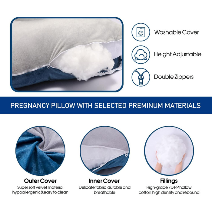 Подушка для вагітних Cauzyart 140 см U-подібної форми, повного тіла, для спини, стегон, ніг, живота. Знімний, пральний велюровий чохол.