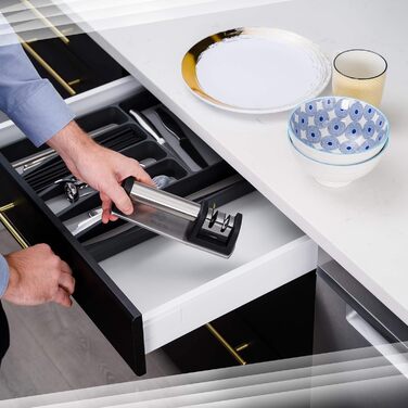 Точилка для ножів Spitzer Premium ручна, 2 ступені, для сталевих ножів, з антиковзною основою, нержавіюча сталь/чорний