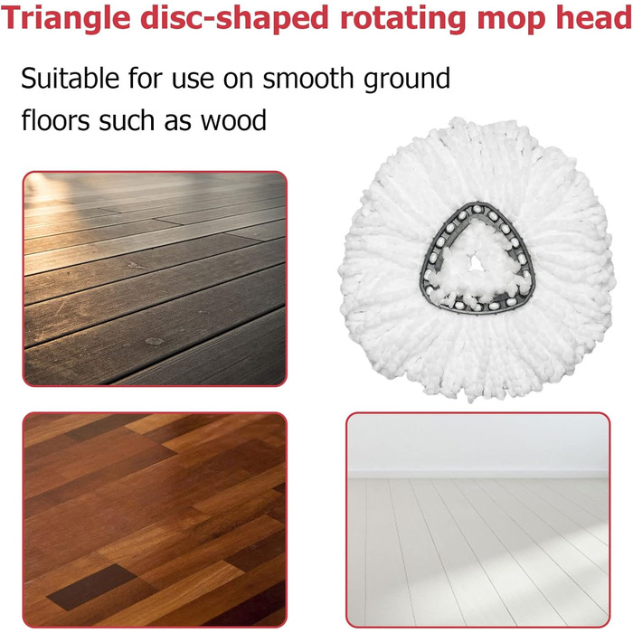 Spin Mop Replacement Head – EasyWring Mop Refill with Base, compatible with O-Cedar Triangle Spin Mop, Microfiber Mop Replacement Head, easy cleaning, floor wiper (white)