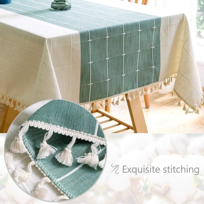 JaeMoose Washable Tablecloth Outdoor Washable Outdoor Tablecloth Tassel Tablecloth Rectangular Tablecloth Cotton Linen Tablecloth Suitable for Home Kitchen Decoration
