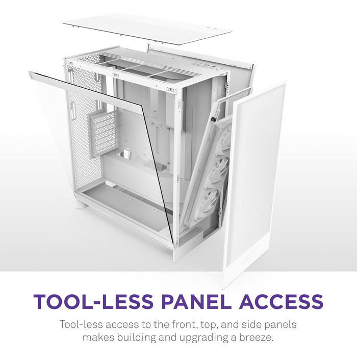 Корпус NZXT H7 Flow для ПК ATX з покращеною вентиляцією | Підтримка 3 x 120 мм вентиляторів для охолодження відеокарти | 3 x 120 мм фронтальні вентилятори | Пластина для встановлення 420 мм кулера спереду | Flow RGB 2024, білий