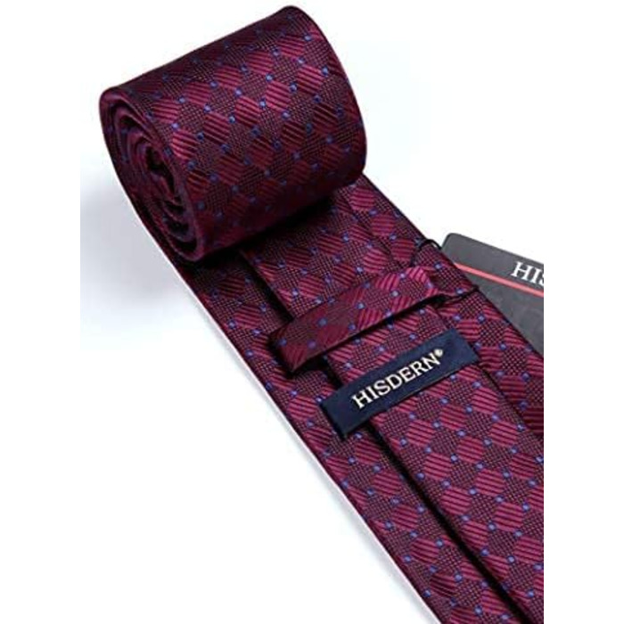 HISDERN Комплект краватки та нагрудного хустинки для чоловіків (бордовий та синій)