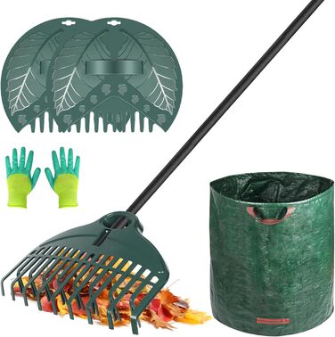 ORIENTOOLS Gardening Tools Set, Gardening Work Set with Garden Rake 160cm, Leaf Rake, Gloves, Garden Waste Bag, Gifts for Garden Lovers