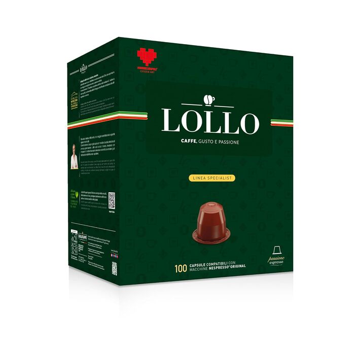 Капсульна кава LOLLO Caffè Passion Espresso Nero, 100 капсул, сумісна з машинами Nespresso, насичений смак