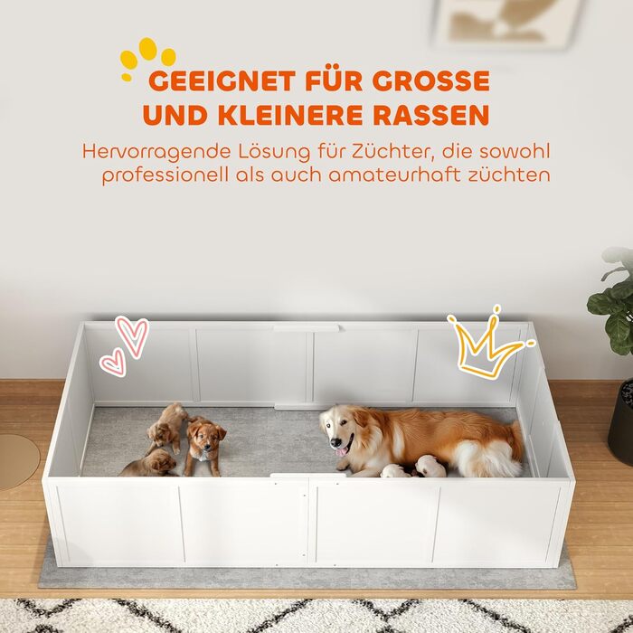 Кія для цуценят PawHut: вольєр-забіг для собак з регульованою дверцятами, білий, 196x96x48 см