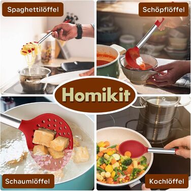 Набір кухонного приладдя Homikit 10 шт. силіконове з нержавіючої сталі, червоний - антипригарне, жаростійке, для посудомийної машини
