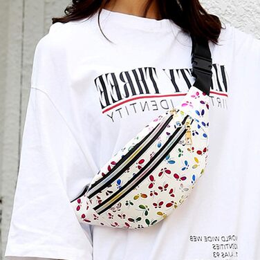 Металева поясна сумка AYNKH з регульованим ремінцем, три відділення, водонепроникна фанна-пак для відпочинку, спорту, подорожей (Білий метелик)