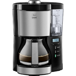 Melitta Look Timer - Filter Coffee Machine - with Glass Carafe - Timer Function - Drip Stop - 10 Cups - Black (1025-08) Black with Glass Carafe, Single