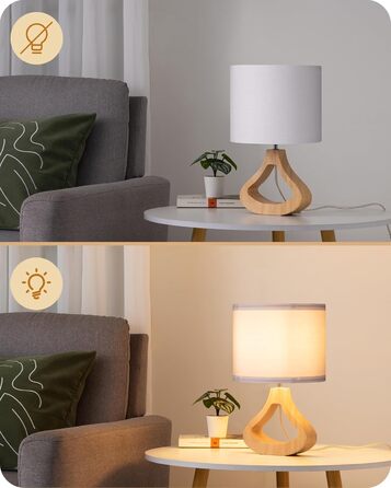 Дерев'яна торшер EDISHINE з абажуром з льону, E27, для вітальні та спальні, в стилі кантрі [Енергоклас F]