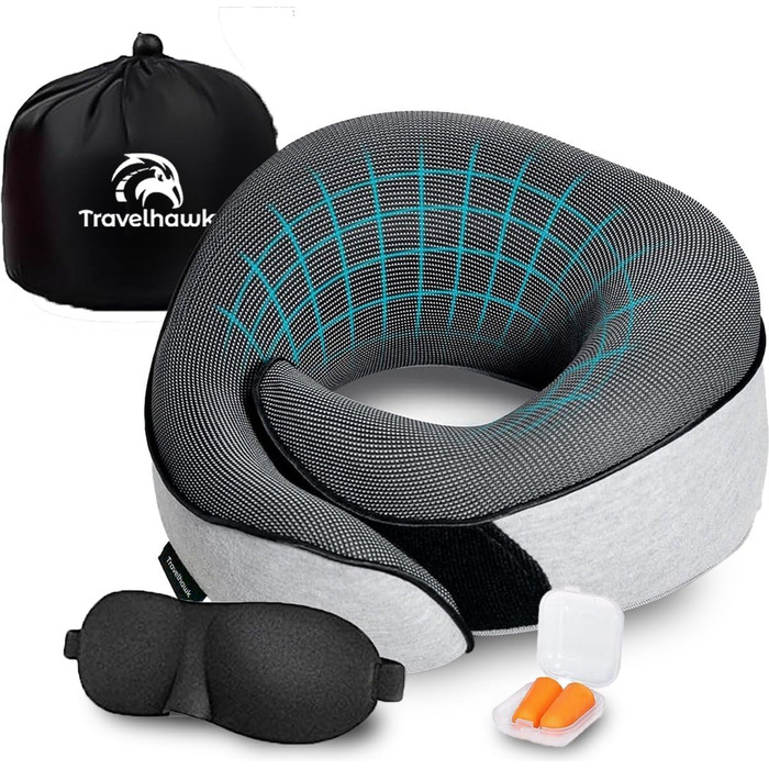 Подушка для шиї Näckenkissen: U-подібна подушка з Memory Foam, маска для сну та навушники.