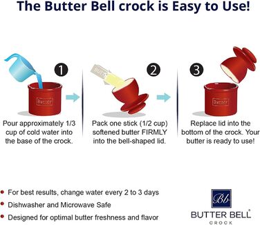 Butter Bell - The Original Butter Bell by L. Tremain, French Ceramic Butter Dish for Spreadable Butter, Maraschino Red, Glossy Surface, Retro Café Collection