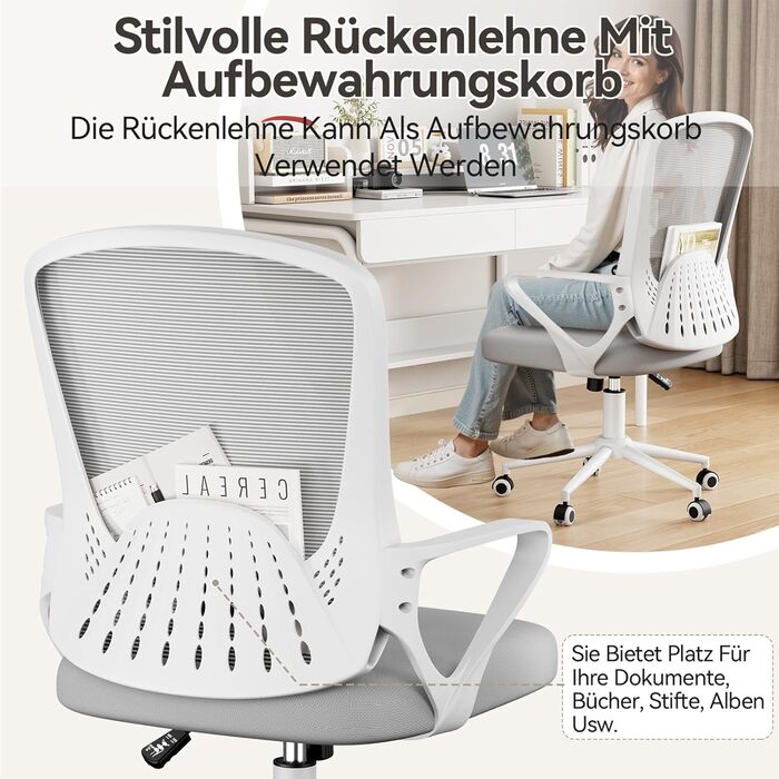 Офісний стіл Bürostuhl: ергономічний крісло з сітчастою спинкою, підтримка попереку, м'яке сидіння, регульована висота, сірий (без підголівника)
