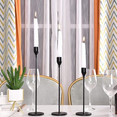 SUJUN Matte Black Candle Holders, Set of 3 for Taper Candles, Decorative Candle Holder for Wedding, Dinner, Party, Fits 1.9 cm Thick Candles and LED Candles (Metal Candle Holders)