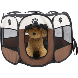 Клітка-забіг для цуценят Ejoyous, складана клітка для собак, переносна клітка-забіг для тварин, сітчаста накидка, для кроликів, котів, всередині та зовні, 68 x 53 см (колір кава)