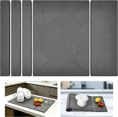 Килимок сушильний для посуду KitchenRaku з діатоміту, швидковисихаючий, 40x60 см, темно-сірий, ромбовидний візерунок