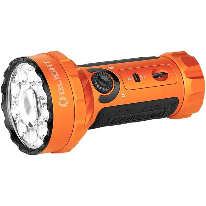 OLIGHT Marauder Mini LED ліхтар Super Hell 7000 Lumen, 600 метрів, перезаряджуваний, з прожектором та світловим потоком, 3 кольори LED, датчик відстані, для активного відпочинку (Orange)