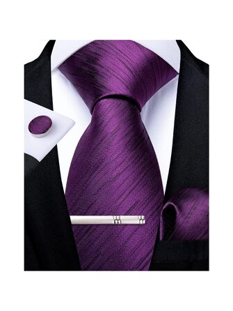 Комплект краватка та хустинка DiBanGu шовкова, фіолетова, для весілля та офісу