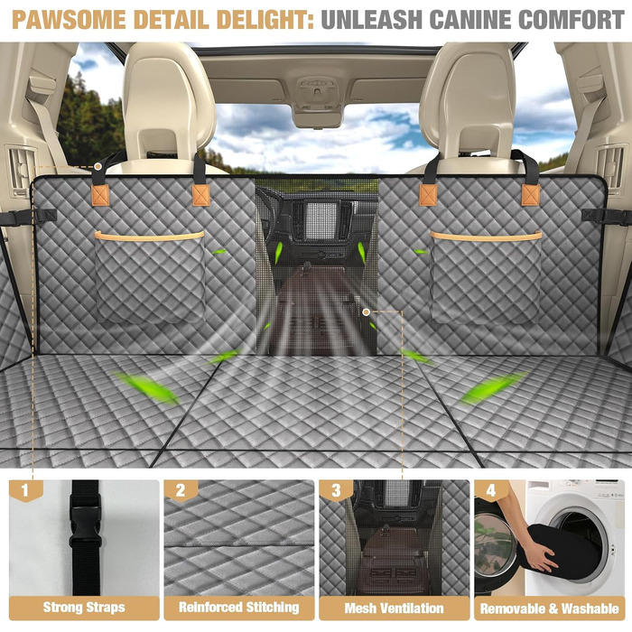 Захист для заднього сидіння автомобіля Lekeinchi для собак - килимок для собак на заднє сидіння з 6 стабільними дерев'яними планками та ременями безпеки - водовідштовхувальний, стійкий до подряпин, запобігає ковзанню, килимок для собак для SUV, вантажівки