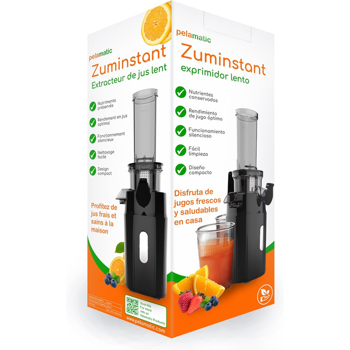 Zuminstant Compact Electric Juicer (Slow Juicer): Cold-pressed, nutrient-rich, foam-free juicer, space-saving, ideal for small spaces, for fresh fruits and vegetables