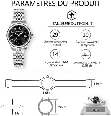 Жіночий годинник з арабськими цифрами, маленьке циферблат, Easy Read, з датою, з нержавіючої сталі, водонепроникний, сріблястий браслет, чорний циферблат (L8863G)