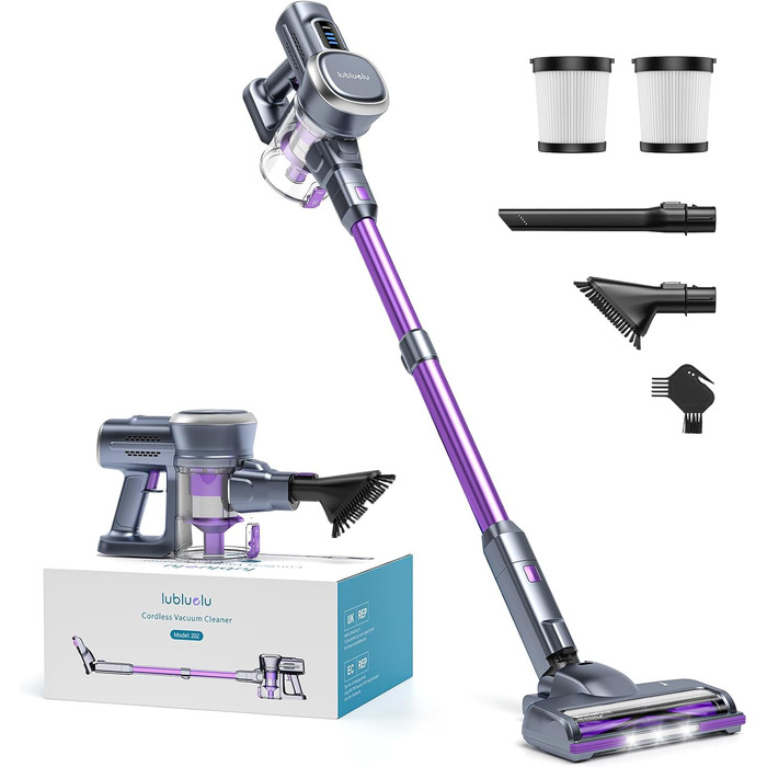 Бездротовий акумуляторний пилосос Lubluelu з потужністю всмоктування 25000Pa, час роботи до 50 хвилин, знімний акумулятор, для твердих поверхонь, шерсті тварин, килимів, фіолетовий