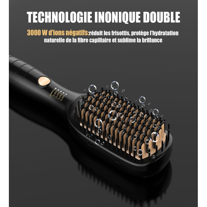 Професійний випрямляч для волосся – щітка-випрямляч, 4 температурні режими, 140°C–200°C, час нагріву 30 секунд, з іонізацією, підходить для всіх типів волосся (золотистий)