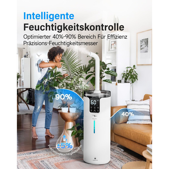 Ультразвуковий зволожувач повітря для великих приміщень 16 л, верхній залив, тихий, 1000 мл/год, до 100 м², з прохолодним туманом та аромадіфузором, для дитячої кімнати, офісу, рослин, білий