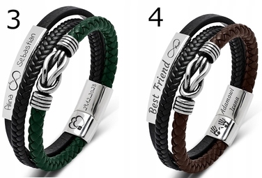 Чоловічий шкіряний браслет Cazz, чорний, хірургічна сталь, 22 см, з гравіюванням