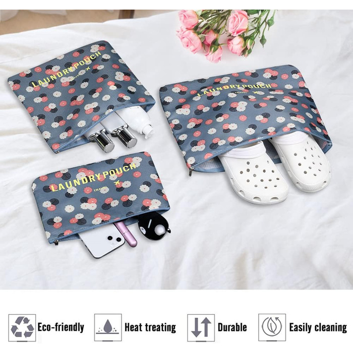 Органайзер для валізи Vicloon, набір 8/6 шт. - сумки-органайзери для подорожей, аксесуари для валізи, чохли для взуття, косметичні сумки, блакитний з квітковим принтом