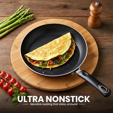 Набір посуду KICHLY 8 предметів з антипригарним покриттям для індукційних плит: каструлі 16, 18, 20 см з кришками, сковороди 20, 28 см