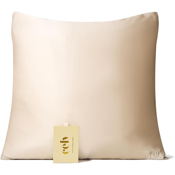 célv Luxury Silk Pillowcase/Pillow Cover with Hidden Zipper/100% Mulberry Silk Pillow Cover / 1 Piece / 22 Momme/Gift Packaging REUSABLE (80 x 80 cm, Champagne) 11 x 16 cm Champagne
