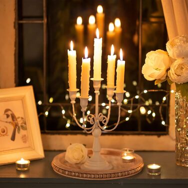 Sziqiqi Candelabra Candle Holders - 29.5 cm High, 5-Arm Candle Stand, Candle Holder for Taper Candles for Candlelight, Table Decoration, Christmas Mantel, White