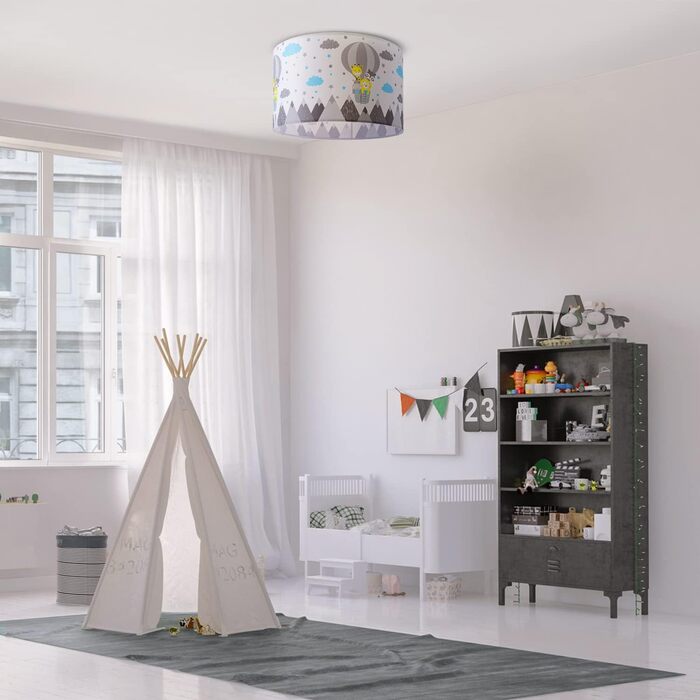 Paco Home Pendant Light Children's Room Ceiling Lamp Chandelier Baby Room Pendant Light Various Motifs Boys Girls E27, Color: Design 6 (Ø45.5 cm), Lamp Type___Color: Ceiling Light - White