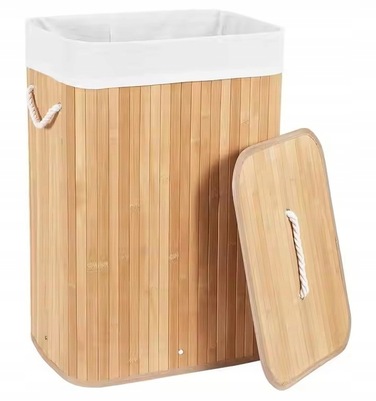 Великий прямокутний бамбуковий кошик для білизни з кришкою, 72 л