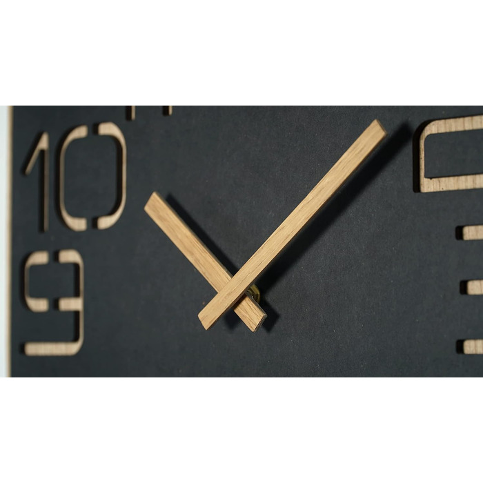 FLEXISTYLE Wall Clock Large Wood-Look Wood Digits ECO, Square Silent, Living Room, Bedroom, Made in EU (Black) (40 cm)