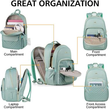 Жіночий рюкзак для ноутбука 17,3 дюйма: ідеальний для навчання, роботи та офісу. Зелений колір