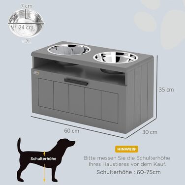 Підвищений годівниця для собак PawHut з підставкою, 2 x 2L, нержавіюча сталь, 25L сховище, анти-заковтування, для великих собак, сірий