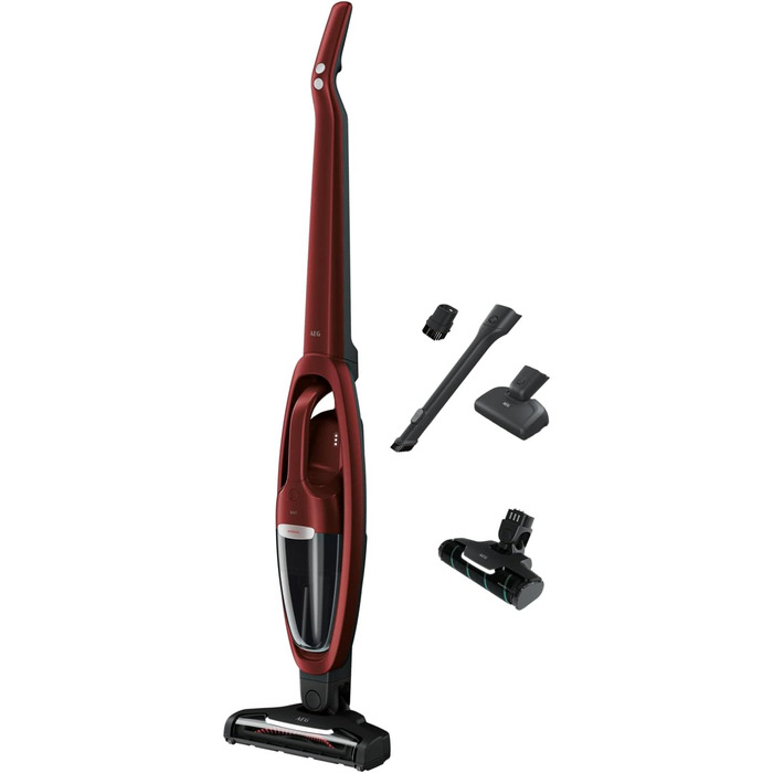 AEG QX7-1ULTAN 2in1 Cordless Vacuum Cleaner / Slim Design / Power-Soft Roller + Multi-Surface Nozzle / Hard Floors & Carpets / Up to 50 min Run Time / 21.6V / Includes Pet Hair Nozzle and Accessories / Freestanding / Red 2021 Model 21.6V With Soft Roller