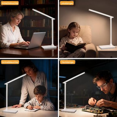 LED лампа для столу Akynite з регулюванням яскравості, USB, 2A адаптер, 5 кольорів, 10 рівнів яскравості, таймер, сенсорне управління, для дітей, білий