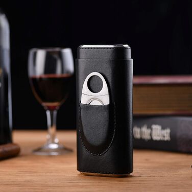 Чохол для сигар з кедрової деревини - дорожній кейс для сигар, різак для сигар, вологомір (чорний)