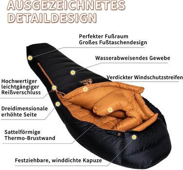 Спальний мішок зимовий, -24°C, чорний. Ultraleichter Mumien-Schlafsack для дорослих та підлітків, кемпінг, походи, трекінг