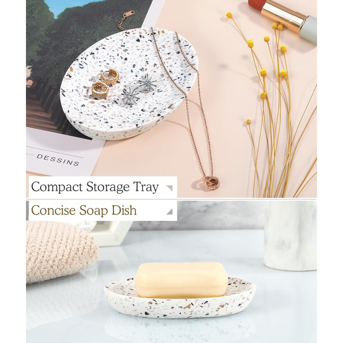 Підставка для мила Luxspire з кераміки, антиковзаюча, білий мармур, для ванної кімнати, душу та кухні