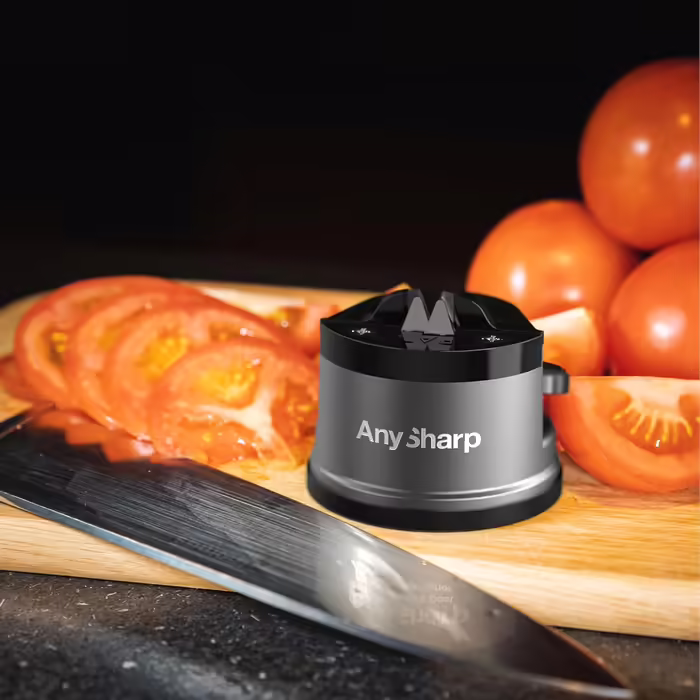 Механічна точилка для ножів AnySharp Pro, метал, PowerGrip, для всіх кухонних ножів, підходить для загартованої сталі та з хвилястою кромкою, світова якість, колір гангметал