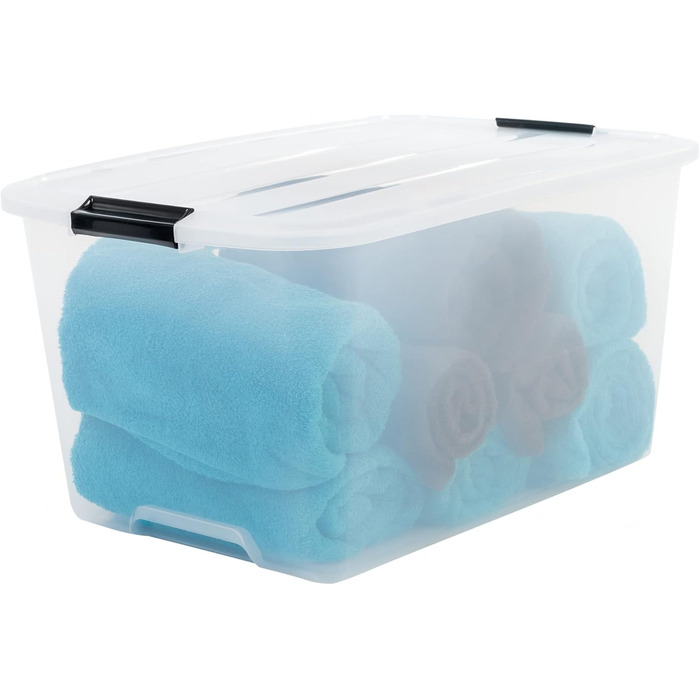 Iris Ohyama Storage Box with Lid, 45L, Set of 6, Transparent, Snap-Lock Closures with Handles, Stackable, Strong & Durable, For Clothing, Garage, Home, Office, Plastic Box, Storage TB-45