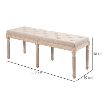 HOMCOM Upholstered Bench Vintage 117x40x48cm Ottoman Bench Bed Bench Bedroom Bench with Buttons Linen Look up to 120kg Beige