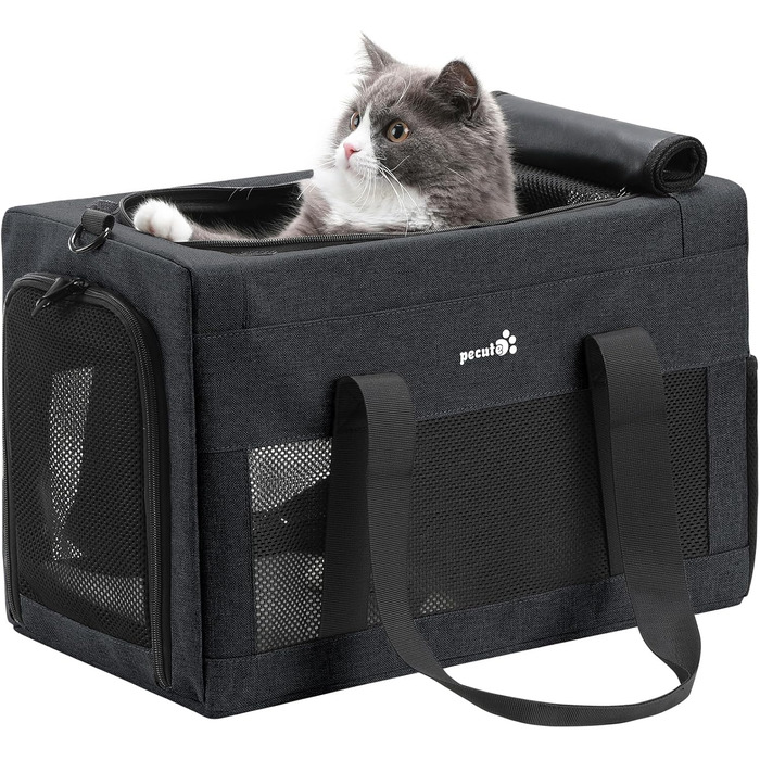 Транспортна сумка для котів Pecute Katzentasche: міцна переноска для домашніх тварин, легка, складана, для котів та маленьких собак, ідеальна для подорожей та до ветеринара, до 4 кг (44 x 23 x 30 см, темно-сірий)