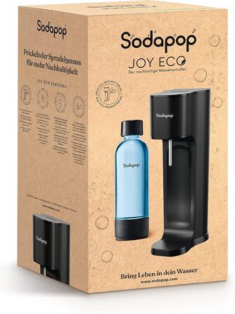 Sodapop Wassersprudler Logan Чорний Матовий - Газоварка для води з 2 скляними (850 мл, 600 мл) та 1 PET пляшкою (850 мл), 42.6 см