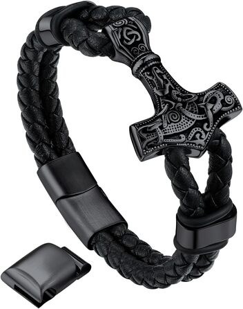 Чоловічий шкіряний браслет Bandmax Mjölnir/Череп/Масонство з магнітною застібкою. Браслет вікінгів для чоловіків, батька, чоловіка. Шкіряний браслет з гравіюванням.