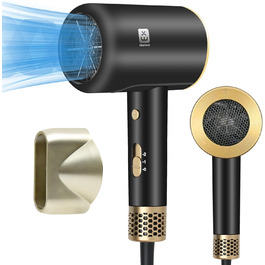 Професійний фен 2000W з 2 режимами температури та 2 швидкостями, насадкою-концентратором, кнопкою холодного повітря для дому, салону краси та подорожей (чорний)